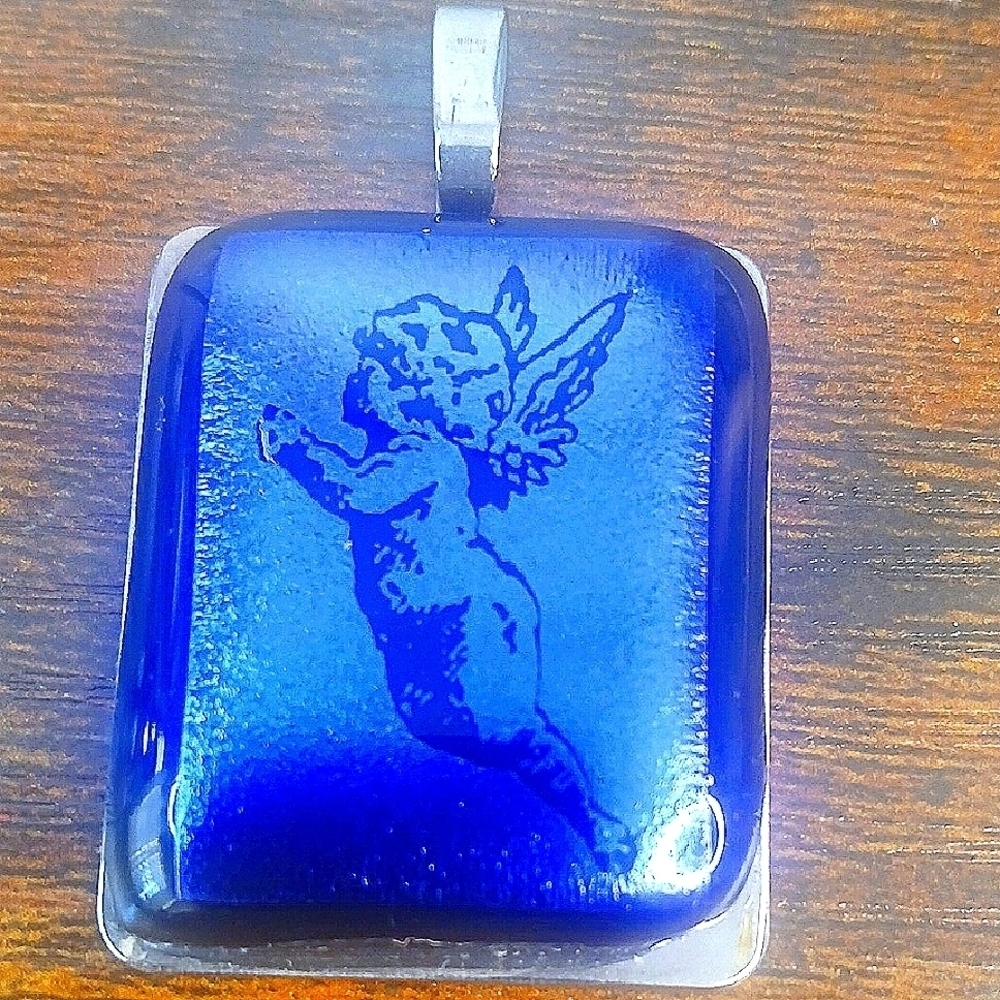 2" Lazer Etched Cherub Angel Pendant Black Onyx Stone Unisex Sterling Silver